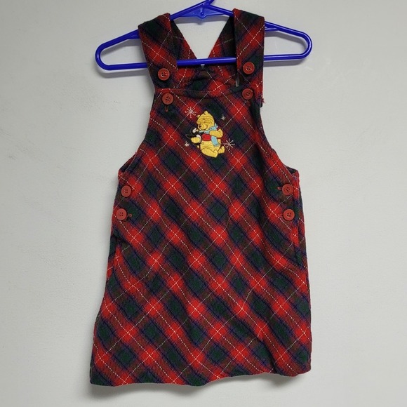 Vintage Winnie The Pooh Disney Store Girls Dress 3T Plaid Winter Penguin Flannel